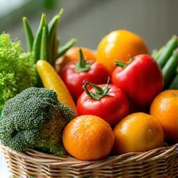 Panier d’aliments frais colorés préparés par un diététicien